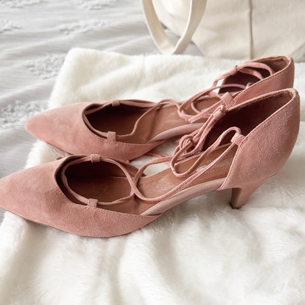 Jeffery Campbell X Free People Blush Pink suede pointed toe strappy heels sz 10 - Picture 3 of 11